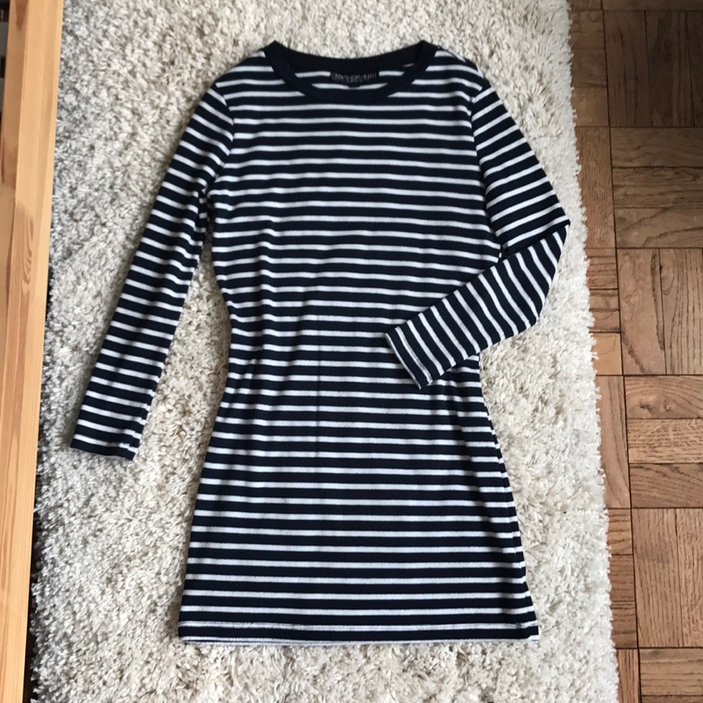 Topshop Stripe Casual Dress Navy and White